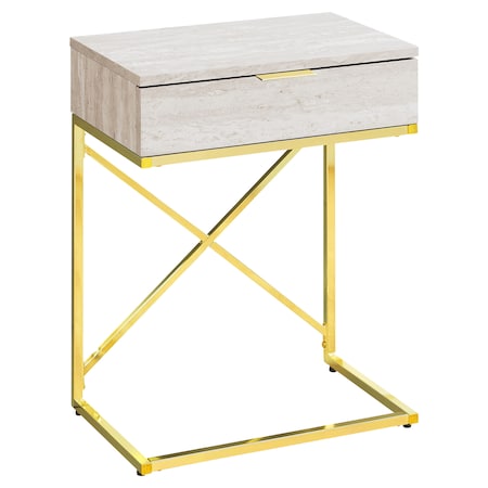 Monarch Specialties Accent Table - 24"H / Beige Marble / Gold Metal I 3473